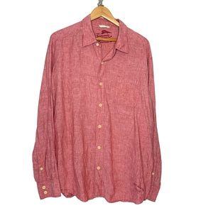 TOMMY BAHAMA Relax Men's Size XL Red 100% Linen‎ Button Up Long Sleeve Shirt.